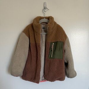 Zara Kids - Brown, Cream & Olive Sherpa Puffer Jacket